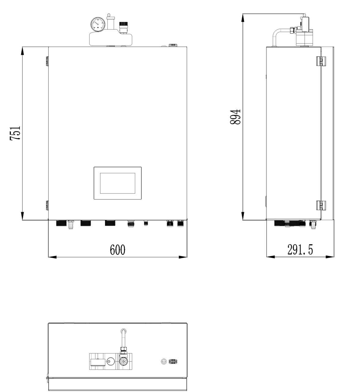 Diagramma, kas ilustrē MyCond BeeSmart siltumsūkņu iekšējās vienības izmērus.
