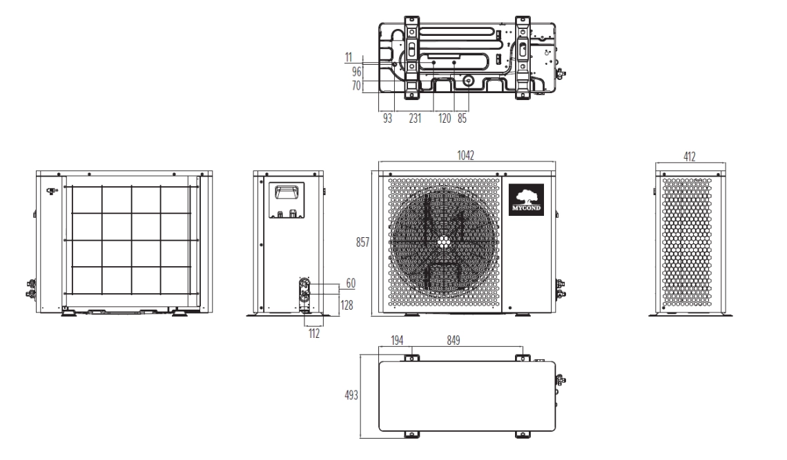 dimensions of MHS-U14BH і MHS-U16BH outdoor unit