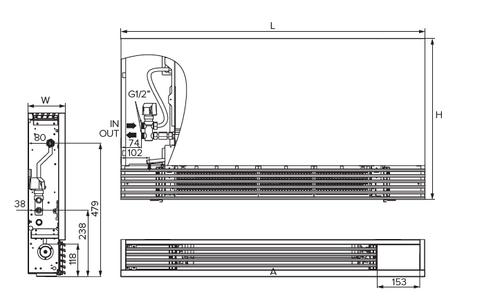 MyCon Silent Diagramma, kurā attēloti klusās sērijas stāvvadu ventilatoru spoles izmēru attēli.