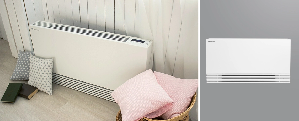 MyCon Silent Īpaši tievs grīdas ventilatora spole ar BLDC motoru efektīvai gaisa kondicionēšanai.