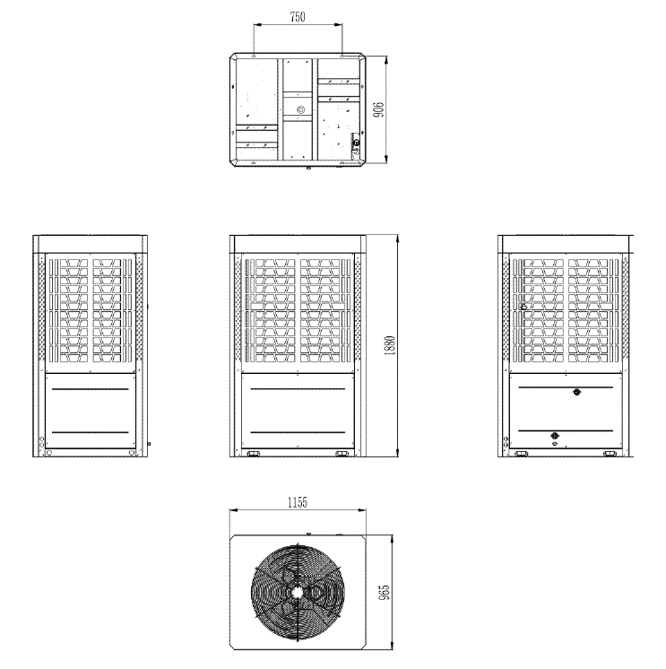 MyCond Diagramma ar propāna MCU-YHP paplašināšanas moduļu izmēriem.