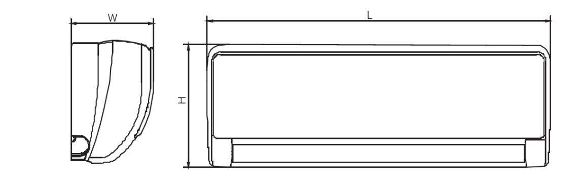 MyCond Diagramma, kurā parādīti MHW sērijas pie sienas montējamo ventilatoru spoles ierīču izmēri.