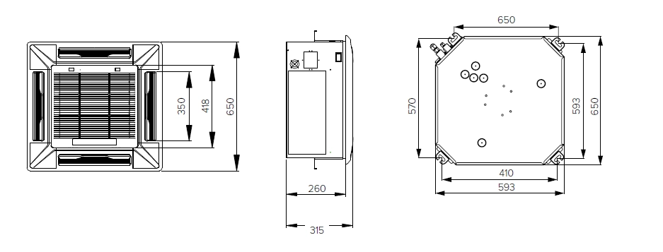 MyCond MCFK-T2 Kompakts griestu ventilatora spirāles bloks efektīvai gaisa sadalei.