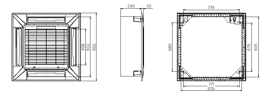 MyCond MCFK-T2 Gluds, elegants 4 virzienu kasešu ventilatora spoles iekārta pie griestiem.
