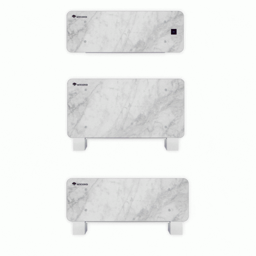 MyCond Silver Glass Low Dizainera grīdas ventilatora spole ar modernu sudraba stikla apdari.