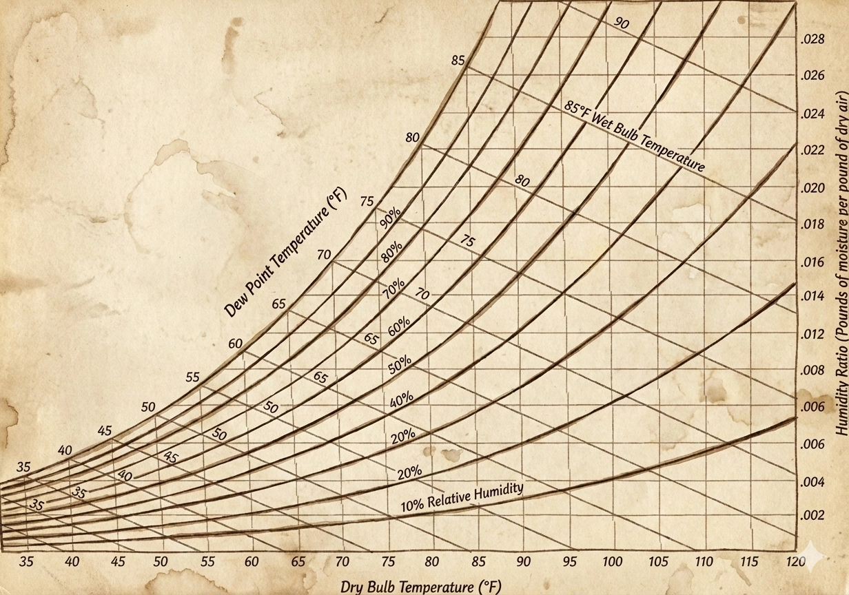 Psihrometriskā diagramma: 7 galvenie mitrā gaisa parametri HVAC